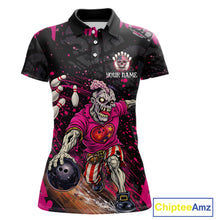 Load image into Gallery viewer, Black and Pink Funny zombie Bowling Shirts For Women Custom Ladies Bowling team league jerseys NQS11442