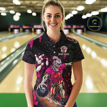 Load image into Gallery viewer, Black and Pink Funny zombie Bowling Shirts For Women Custom Ladies Bowling team league jerseys NQS11442