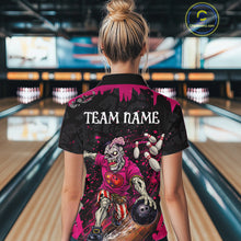 Load image into Gallery viewer, Black and Pink Funny zombie Bowling Shirts For Women Custom Ladies Bowling team league jerseys NQS11442