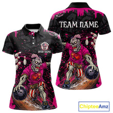 Load image into Gallery viewer, Black and Pink Funny zombie Bowling Shirts For Women Custom Ladies Bowling team league jerseys NQS11442