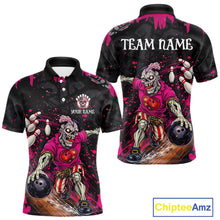Load image into Gallery viewer, Black and Pink Funny zombie Bowling Shirts For Men Custom Mens Bowling team league jerseys NQS11442