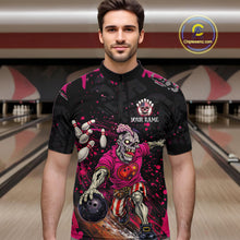 Load image into Gallery viewer, Black and Pink Funny zombie Bowling Shirts For Men Custom Mens Bowling team league jerseys NQS11442