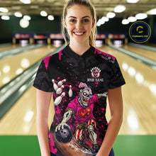 Load image into Gallery viewer, Black and Pink Funny zombie Bowling Shirts For Women Custom Ladies Bowling team league jerseys NQS11442