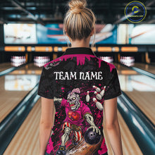 Load image into Gallery viewer, Black and Pink Funny zombie Bowling Shirts For Women Custom Ladies Bowling team league jerseys NQS11442