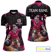 Load image into Gallery viewer, Black and Pink Funny zombie Bowling Shirts For Women Custom Ladies Bowling team league jerseys NQS11442