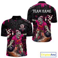 Load image into Gallery viewer, Black and Pink Funny zombie Bowling Shirts For Men Custom Mens Bowling team league jerseys NQS11442