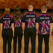 Load image into Gallery viewer, Black and Pink Funny zombie Bowling Shirts For Men Custom Mens Bowling team league jerseys NQS11442