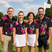 Load image into Gallery viewer, Black and Pink Funny zombie Golf Polo shirts for Men Custom team golf shirts, funny golf polos NQS11443