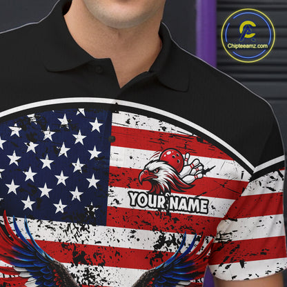 American Flag Eagle Flame Bowling Shirts For Men Custom patriotic Bowling Team Jerseys NQS11735
