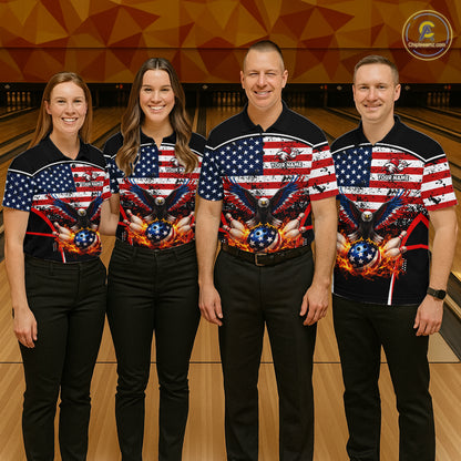American Flag Eagle Flame Bowling Shirts For Women Custom patriotic Bowling Team Jerseys NQS11735