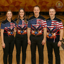 Load image into Gallery viewer, American Flag Eagle Flame Bowling Shirts For Women Custom patriotic Bowling Team Jerseys NQS11735