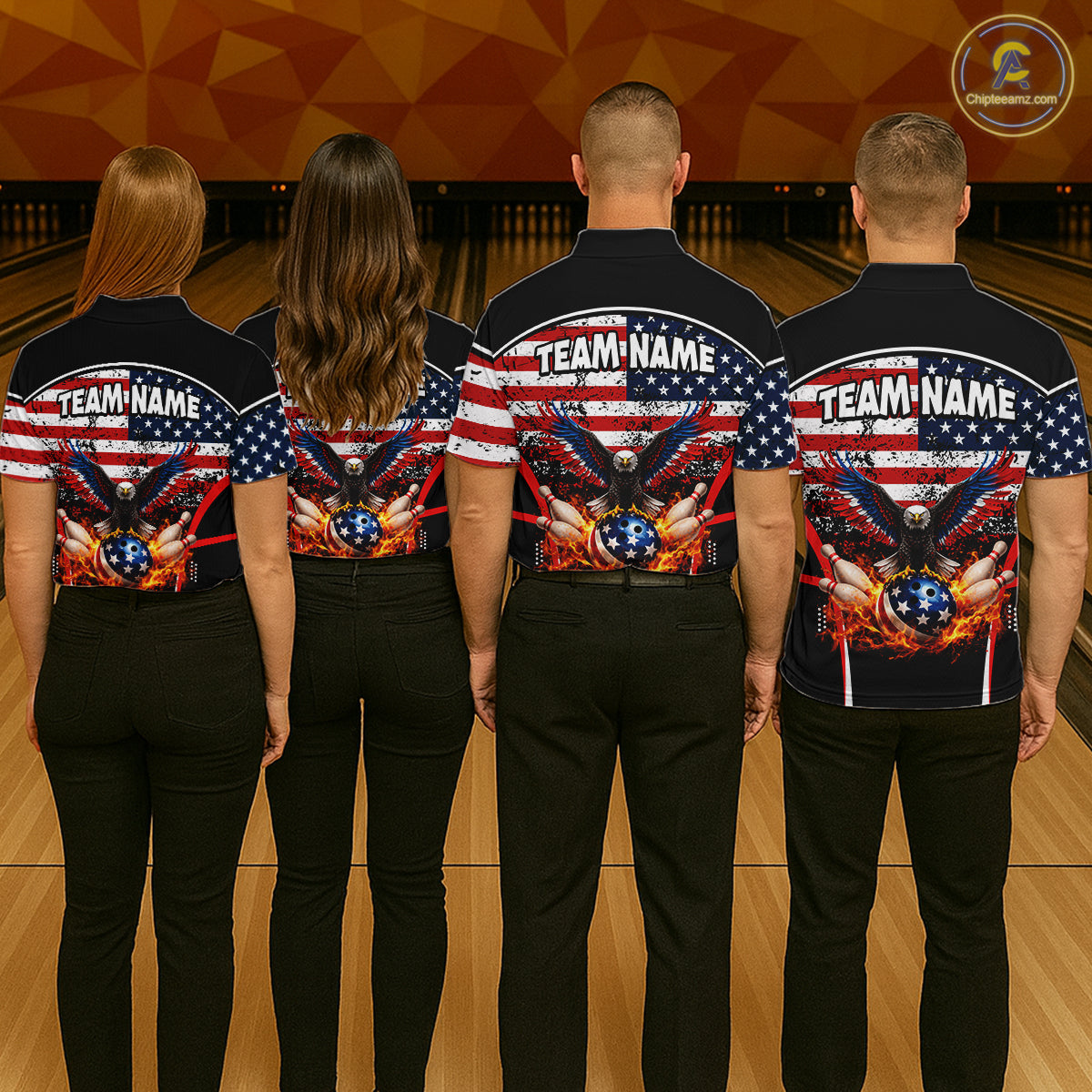 American Flag Eagle Flame Bowling Shirts For Women Custom patriotic Bowling Team Jerseys NQS11735