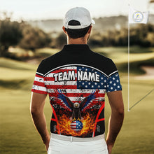 Load image into Gallery viewer, Red, White and Blue American Flag Eagle Flame Golf polo shirt for men custom patriotic golf attire NQS11736