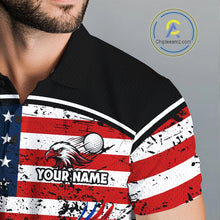 Load image into Gallery viewer, Red, White and Blue American Flag Eagle Flame Golf polo shirt for men custom patriotic golf attire NQS11736