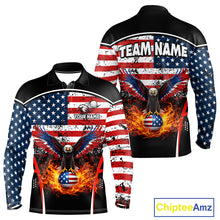 Load image into Gallery viewer, Red, White and Blue American Flag Eagle Flame Golf polo shirt for men custom patriotic golf attire NQS11736