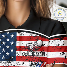 Load image into Gallery viewer, Red, White and Blue American Flag Eagle Flame Golf polo shirt for Women custom patriotic golf attire NQS11736