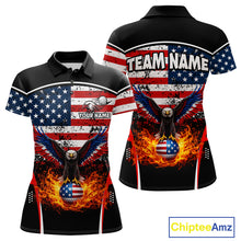 Load image into Gallery viewer, Red, White and Blue American Flag Eagle Flame Golf polo shirt for Women custom patriotic golf attire NQS11736