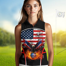 Load image into Gallery viewer, Red, White and Blue American Flag Eagle Flame Sleeveless Golf polo shirt custom patriotic golf attire NQS11736