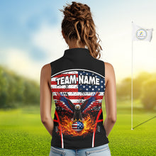 Load image into Gallery viewer, Red, White and Blue American Flag Eagle Flame Sleeveless Golf polo shirt custom patriotic golf attire NQS11736