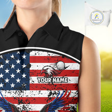Load image into Gallery viewer, Red, White and Blue American Flag Eagle Flame Sleeveless Golf polo shirt custom patriotic golf attire NQS11736