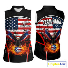 Load image into Gallery viewer, Red, White and Blue American Flag Eagle Flame Sleeveless Golf polo shirt custom patriotic golf attire NQS11736