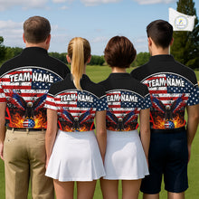 Load image into Gallery viewer, Red, White and Blue American Flag Eagle Flame Golf polo shirt for Women custom patriotic golf attire NQS11736