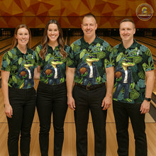 Load image into Gallery viewer, Green tropical leaf pattern Funny Alligator Bowling Shirts For Women Custom Bowling Team Jerseys NQS11744