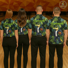 Load image into Gallery viewer, Green tropical leaf pattern Funny Alligator Bowling Shirts For Women Custom Bowling Team Jerseys NQS11744