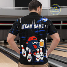 Load image into Gallery viewer, Custom Black And Blue Funny Beer Bowling Men Polo, Quarter Zip Shirts, funny bowling shirts NQS11488
