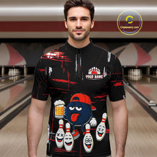 Load image into Gallery viewer, Custom Black And Red Funny Beer Bowling Men Polo, Quarter Zip Shirts, funny bowling shirts NQS11490