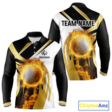 Load image into Gallery viewer, Black and White Gold Flame Golf Polo Shirts For Men custom team men golf attire, gift for golf lovers NQS10905