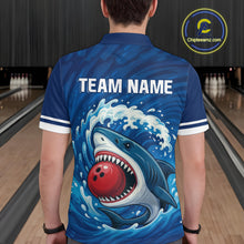 Load image into Gallery viewer, Custom Blue Shark Bowling Polo, Quarter Zip Shirts For Men, Shark Bowling Team League Shirt NQS10697