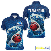 Load image into Gallery viewer, Custom Blue Shark Bowling Polo, Quarter Zip Shirts For Men, Shark Bowling Team League Shirt NQS10697