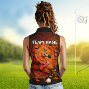 Black and Orange Funny Flamingo Women Sleeveless Polo Shirt Custom Halloween Golf Attire Golfing Gift NQS10701