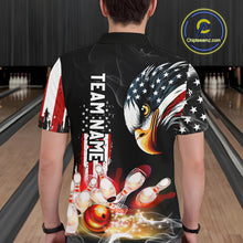 Load image into Gallery viewer, American Flag smoke Eagle Bowling Polo, 1/4 zip Shirts For Men Custom patriotic Bowling team jerseys NQS10719