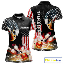Load image into Gallery viewer, American Flag smoke Eagle Bowling Polo, 1/4 zip Shirts For Women Custom patriotic Bowling team jersey NQS10719