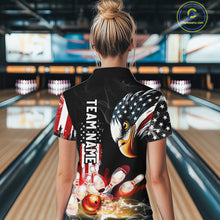 Load image into Gallery viewer, American Flag smoke Eagle Bowling Polo, 1/4 zip Shirts For Women Custom patriotic Bowling team jersey NQS10719