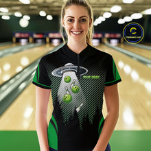 Load image into Gallery viewer, Black and Green ufo alien Bowling Women Bowling Polo, quarter zip Shirts Custom Bowling Team Jersey NQS10726