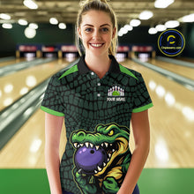 Load image into Gallery viewer, Green Alligator Bowling Polo, Quarter Zip shirts for Women Custom Team bowling uniform jersey NQS10734
