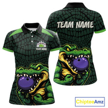 Load image into Gallery viewer, Green Alligator Bowling Polo, Quarter Zip shirts for Women Custom Team bowling uniform jersey NQS10734