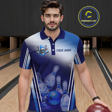 Load image into Gallery viewer, Personalized Blue Gradient Skull Bowling Shirts For Men Custom Bowling Team Jerseys Gift For Bowlers NQS11138