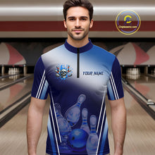 Load image into Gallery viewer, Personalized Blue Gradient Skull Bowling Shirts For Men Custom Bowling Team Jerseys Gift For Bowlers NQS11138
