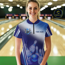 Load image into Gallery viewer, Personalized Blue Gradient Skull Bowling Shirts For Women Custom Bowling Team Jerseys Gift For Bowler NQS11138