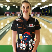 Load image into Gallery viewer, Custom Black And Orange Funny Beer Bowling Women Polo, Quarter Zip Shirts, funny bowling shirts NQS10959