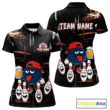 Load image into Gallery viewer, Custom Black And Orange Funny Beer Bowling Women Polo, Quarter Zip Shirts, funny bowling shirts NQS10959