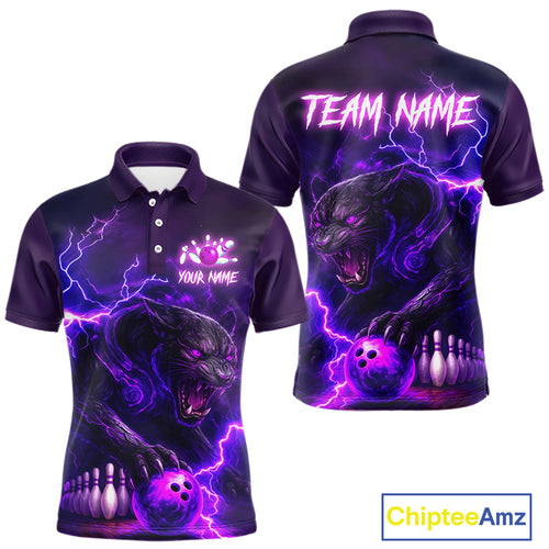 Purple Thunder Lightning Custom Panther Bowling Polo, 1/4 zip Shirts For Men, Panther Bowling Jerseys NQS10789