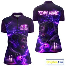 Load image into Gallery viewer, Purple Thunder Lightning Custom Panther Bowling Polo, 1/4 zip Shirt For Women, Panther Bowling Jersey NQS10789