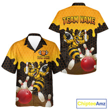 Load image into Gallery viewer, Custom Black and Yellow Honey Pattern Angry Bee Bowling Team Button-up Shirt, Bowling League Shirts NQS11705