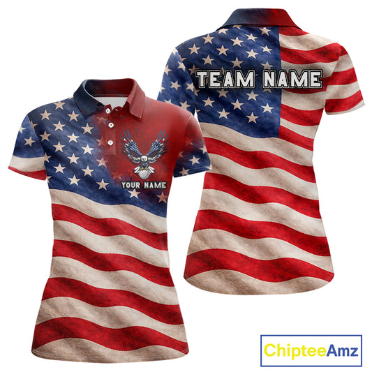 Custom American Flag Eagle Golf Polo Shirts For Women, patriotic Golf attire for ladies NQS11712