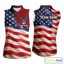 Load image into Gallery viewer, Custom American Flag Eagle Sleeveless Golf Polo Shirts For Women, patriotic Golf attire for ladies NQS11712